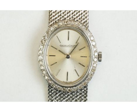 Jaeger-LeCoultre diamond 18ct white gold ladies wristwatch, champagne oval dial, baton numerals, pencil hands, small eight cu
