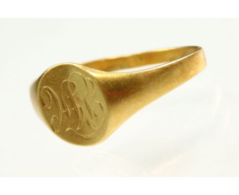 Yellow metal signet ring, hallmarks rubbed, af 