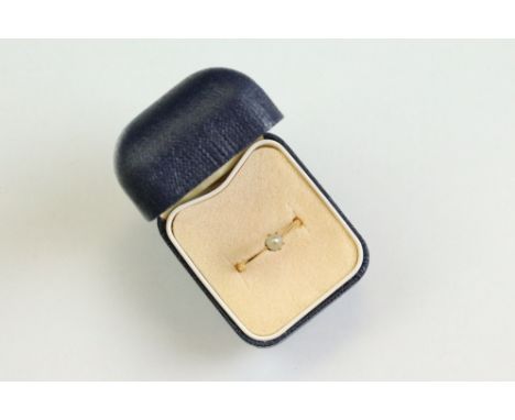 Pearl yellow gold ring, small elliptical cream pearl, claw set, tapered shoulders, ring size N (hallmarks lost due to resizin
