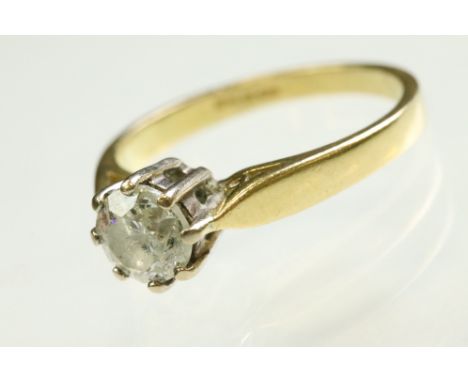 Diamond solitaire 18ct yellow gold , the round brilliant cut diamond weighing approx 0.75 carat, assessed clarity P2, claw se