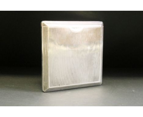 Square silver cheroot case, engine turned decoration, makers R H Jones &amp; Sons, Birmingham 1926, dimensions approx 9cm x 9