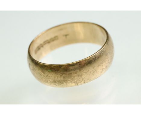 9ct yellow gold ring, plain polished, width approx 6.5mm, ring size S½ 