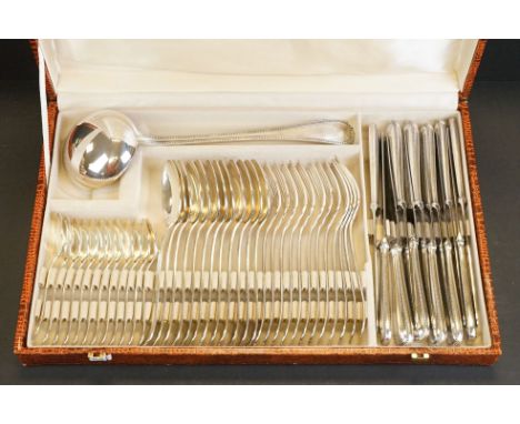 Christofle Orfevrerie silver plated 12-setting canteen of cutlery with beaded handles, to include 12 knives, 12 dinner forks,