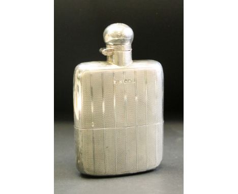 Silver hip flask, engine turned decoration to the case and cup, bayonet fastening, makers James Dixon &amp; Sons Ltd, Sheffie