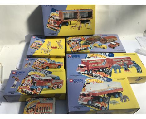Corgi Classics, Chipperfield circus, boxed mint, including # 11201, 31901, 31703 , 7202, 17801, 31902, 14201 and set #1 six f