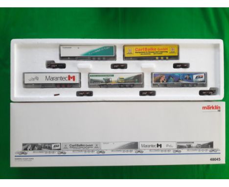 Marklin railway, HO scale, Kombirail transport system with 5 owned semi trailers, boxed, #48045, unrun, MIB 