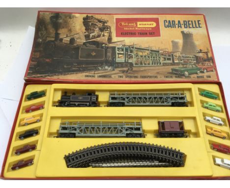 Triang Hornby, Car-a-belle electric train set, OO scale, RS62, includes Smoking Locomotives, two operating transporters, twel