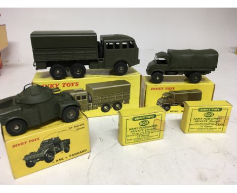 Dinky toys, boxed Diecast military vehicles, including An All terrain troop carrier #818, A Military Mercedes Benz Unimog #82