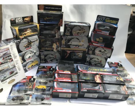 A collection of boxed and carded James Bond 007 related diecast toys including Corgi, Johnny lightning etc