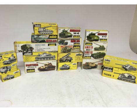 A collection of boxed Military Diecast vehicles, Solido, including AMX 13 #223, Renault 4x4 #203, Combat car M20 #200, Armour