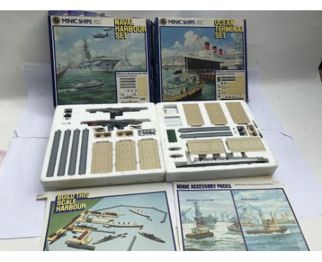 Hornby Minic ships 1:1200 scale, boxed Navel Harbour set and Ocean Terminal set