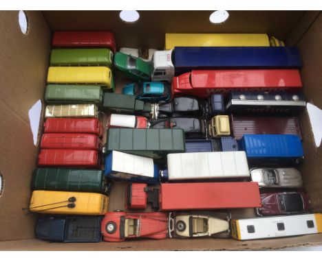 A box of playworn diecast vehicles including Corgi etc