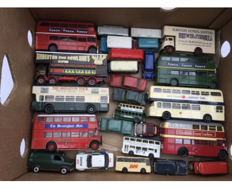 A box of playworn die cast vehicles including Corgi, Vanguards , Lledo etc