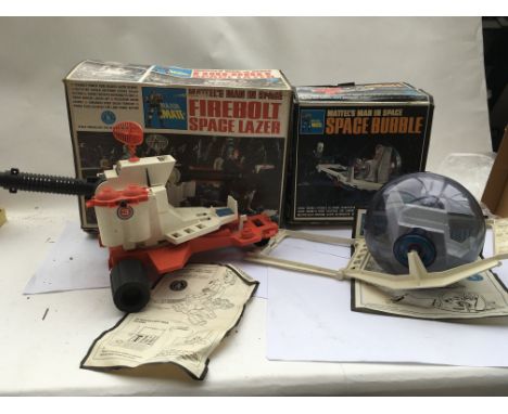 Mattel, Major Matt Mason boxed Firebolt space lazer and a Boxed Space bubble, in good condition with instructions