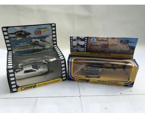James Bond 007, The Spy who loved me , Lotus Esprit boxed but no inner tray and Stromberg Helicopter in repro box