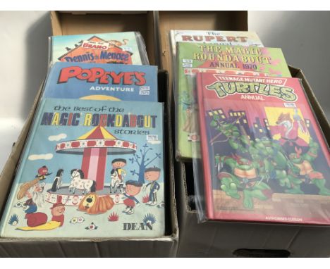 A collection of children's Annuals, including Magic roundabout, Masters of the universe, Beano, Beezer, Victor etc