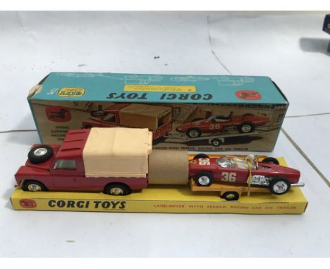 Corgi toys Gift set #17, LandRover with Ferrari racing car on trailer , mint in box