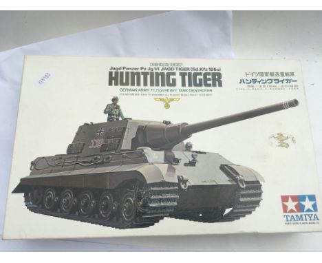 Tamiya, boxed , partially started, Hunting tiger German Army Heavy tank destroyer