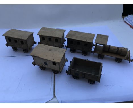 German made wooden train set, including Engine , carriages and rolling stock