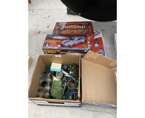 VARIOUS TOYS TO ARMY TOYS, A PORSCHE, MECCANO ETC 