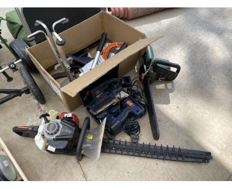 A BLACK AND DECKER GK1640T ELECTRIC CHAINSAW, A SANDER AND A CASED ULTRA DRIVE CORDLESS DRILL 