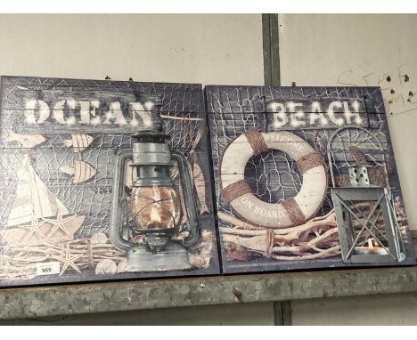 A PAIR OF LIGHT UP OCEAN AND BEACH CANVASSES 40CM X 40CM 