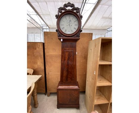 AN EARLY 19TH CENTURY EIGHT DAY SCOTTISH LONGCASE KEYHOLE SHAPE CLOCK WITH 13" PAINTED DIAL BY A.BRECKINRIDGE &amp; SON, KILM