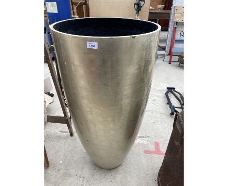 A TALL MODERN GOLD COLOURED PLANTER H:99CM 