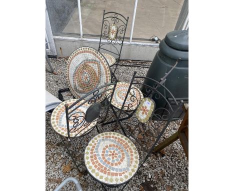 A FOLDING BISTRO SET WITH TILE DESIGN 