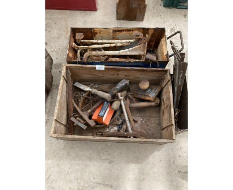 TWO TOOL BOXES AND AN AMMUNITION TIN WITH CONTENTS 