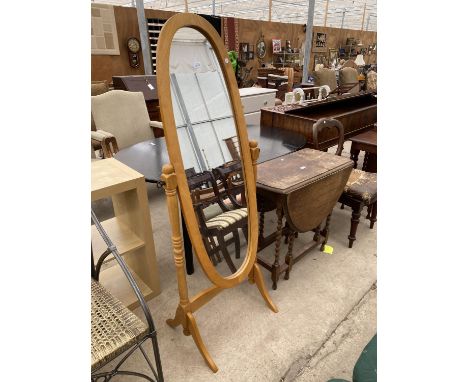 A MODERN BEECH CHEVAL MIRROR 