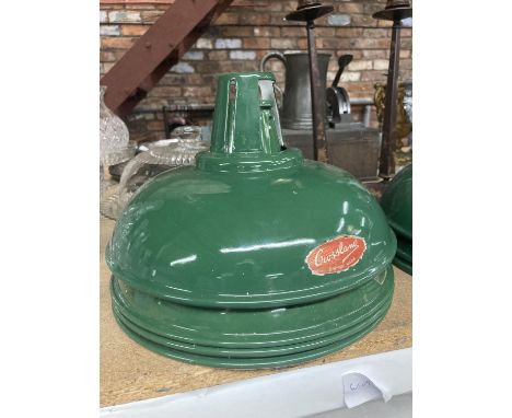 FOUR CROSSLANDS RETRO VINTAGE LIGHT SHADES IN DARK GREEN WITH ORIGINAL STICKERS 