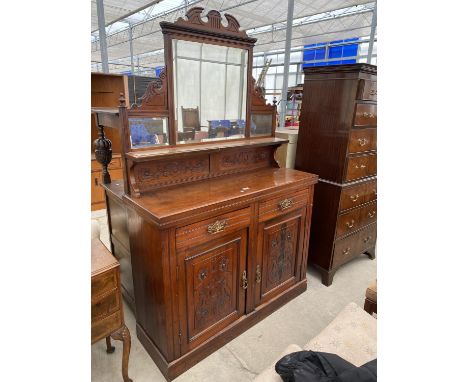 A LATE VICTORIAN MAHOGANY MIRROR-BACK SIDEBOARD, 47" WIDE 