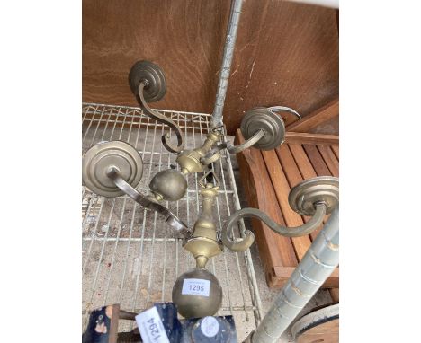 TWO BRASS TWIN BRANCHED WALL LIGHT FITTINGS 