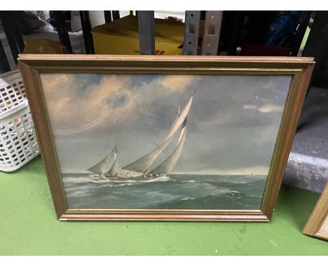 A FRAMED PRINT OF A SAILING SHIP 67CM X 49CM 