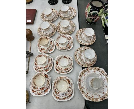 SIX VINTAGE ROYAL ALBERT CROWN CHINA TRIOS - MISSING ONE SAUCER, PLUS SIX MELBA CHINA TRIOS 