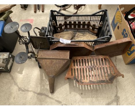 VARIOUS ITEMS TO INCLUDE FIRE GRATES, CANDLESTICK, FUNNEL ETC 