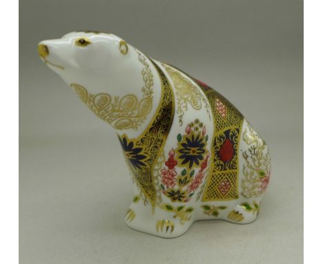 A Royal Crown Derby paperweight, Imari Polar Bear with gold stopper, boxed