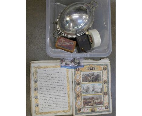 A Queen Victoria Diamond Jubilee copy of Illustrated London News, 1897, a plated serving dish, a travel iron, box Brownie cam