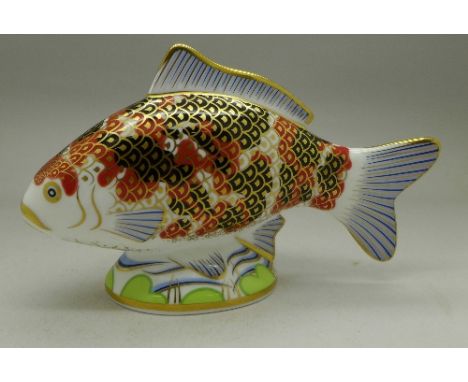 A Royal Crown Derby limited edition paperweight, Koi Carp, 227 of 2500, with gold stopper, boxed with certificate