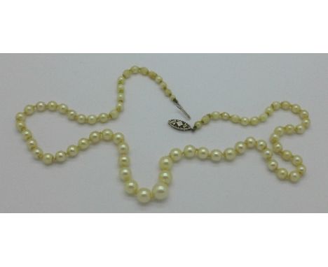 A pearl necklace with 9ct white gold clasp
