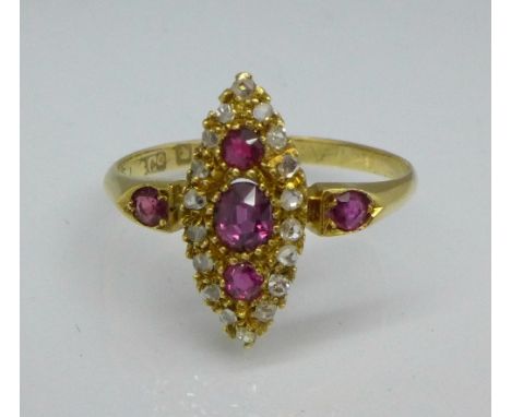 An 18ct gold, ruby and diamond ring, 2.6g, Q