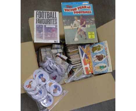 Hartley's promotional jar lids with footballers and vintage motor vehicles, Brooke Bond albums and sets of tea cards