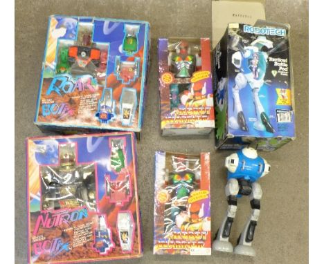 Five robot toys, boxed