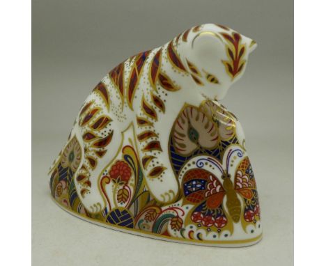 A Royal Crown Derby paperweight, Bengal Tiger Cub, with gold stopper, boxed