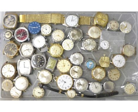 Approx. forty mechanical wristwatch heads including Rotary, Securer, Bulova, Victor, etc., most a/f