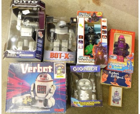 Eight robot toys, boxed