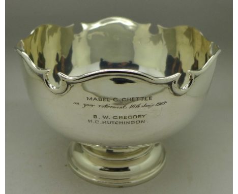 A silver footed bowl, with later long service inscription, London 1904, 436g