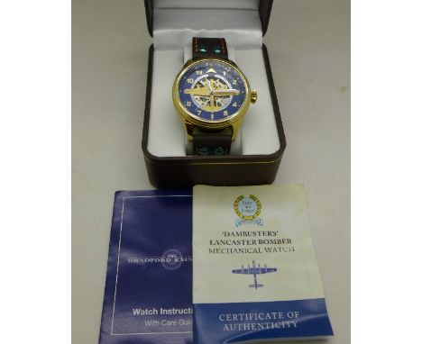  A 'Dambusters' Lancaster Bomber skeleton manual wind wristwatch, with box and certificate