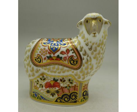 A Royal Crown Derby paperweight, Imari Ewe with gold stopper